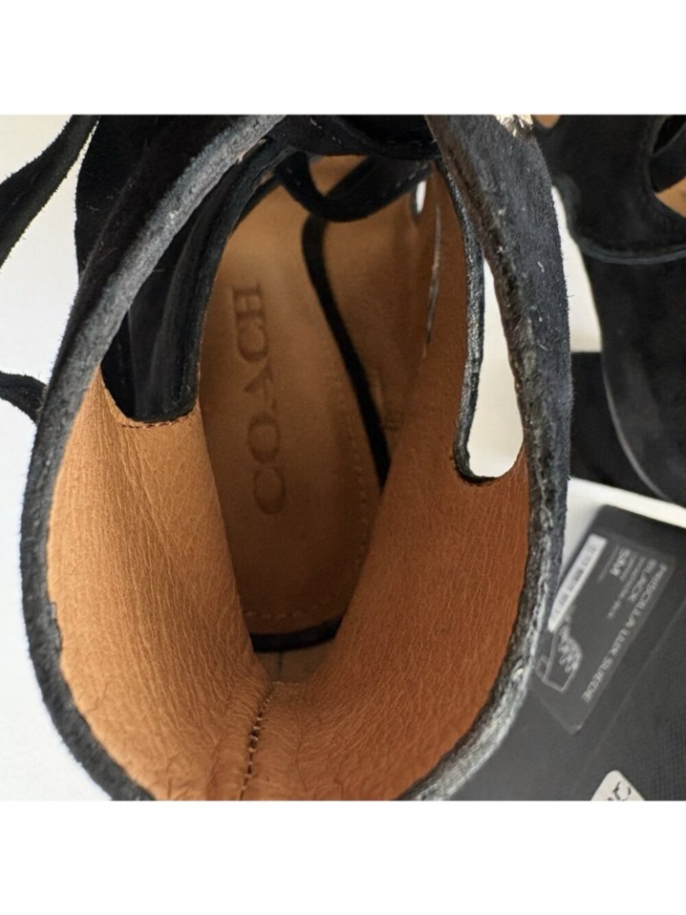 New Coach Women’s 5M Priscilla Lux Black Suede Lace Up Open Toe Sandals 3” Heels - Picture 9 of 14
